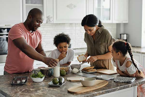 family in a kitchen